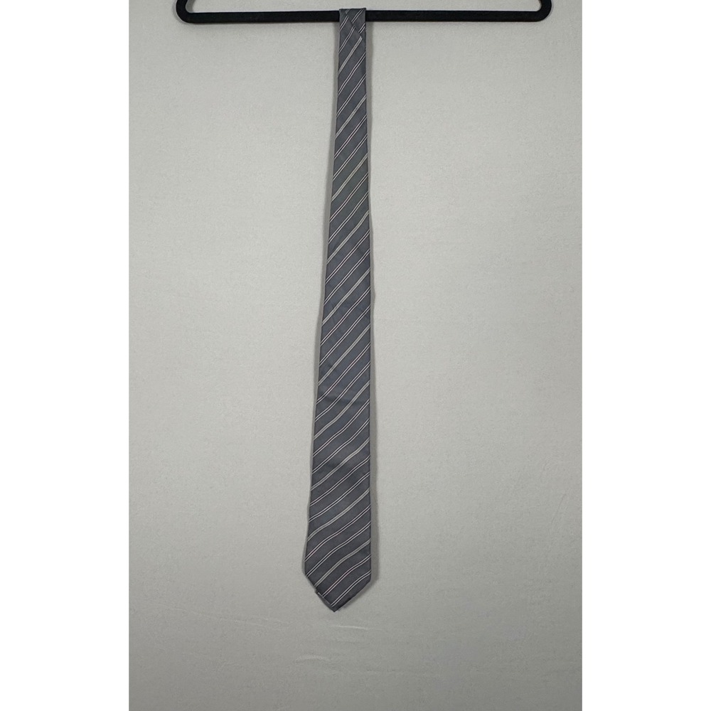 Hardy Amies Silk Necktie Mens OS Grey Striped Vintage Excellent 70s 80s